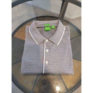 Hugo Boss Gray Short Sleeve White Striped Polo Size XL